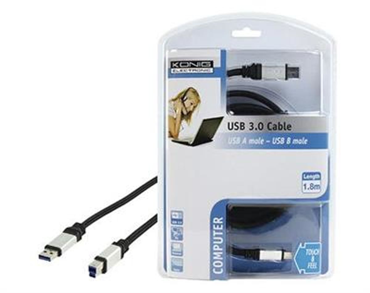 USB Kabel -  A Hann Til B Hann - Vanlig USB til liten USB 1,8 m
