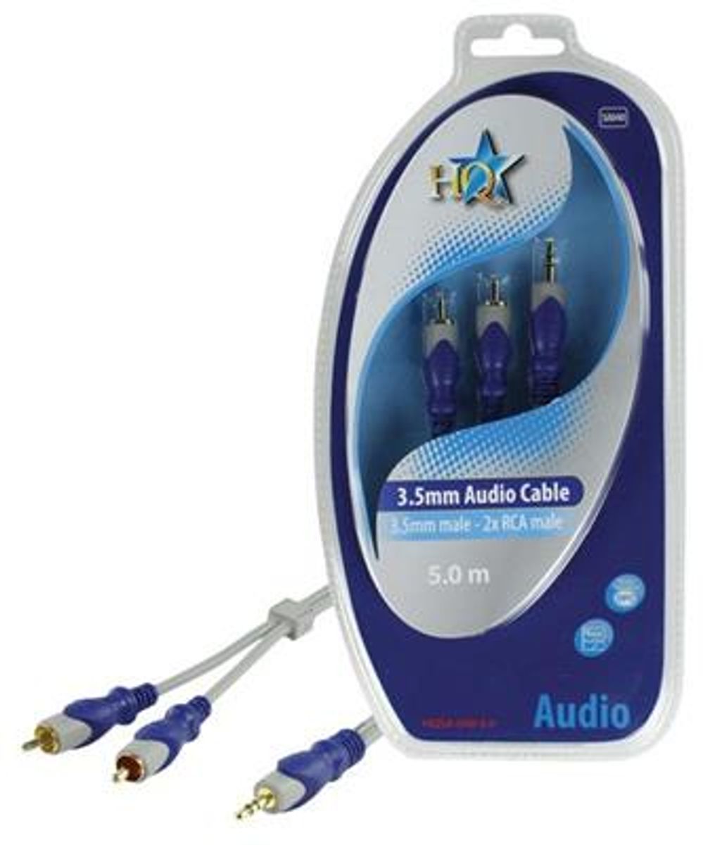 Stereo Audio Kabel 3.5mm stereo han - 2x RCA han 5,00 m