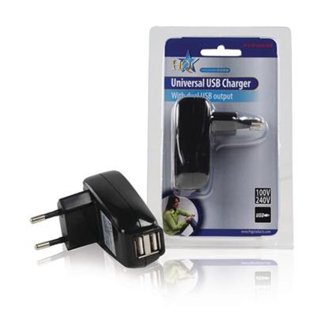 Ladekontakt 220 Volt Med 2 x USB Porter/Utganger