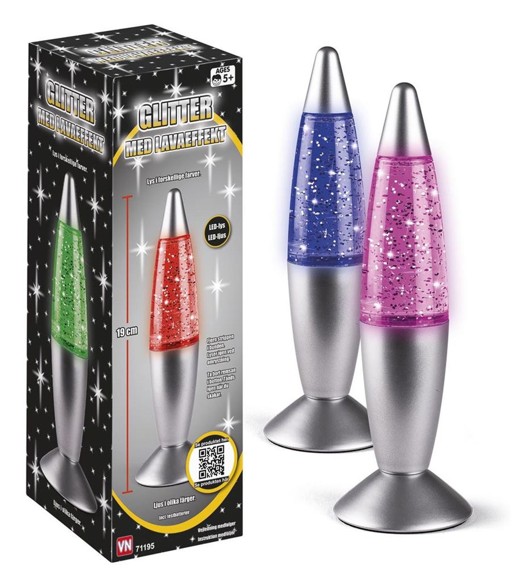 Glitterlampe Med Led-Lys som Skifter Farge - Batterier er inkludert