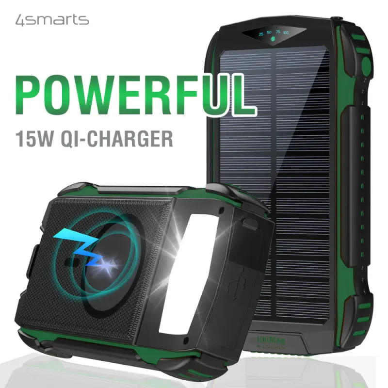 Powerbank Solcelle 20.000mAh, Vanntett, SOS