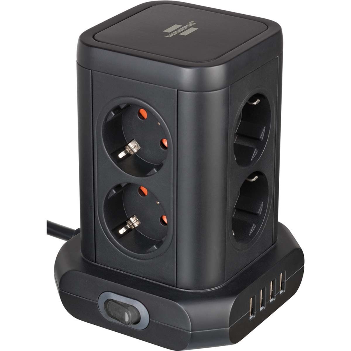 Grenuttak Tårnkube med 8 Uttak + 4 x USB og 2 meter kabel
