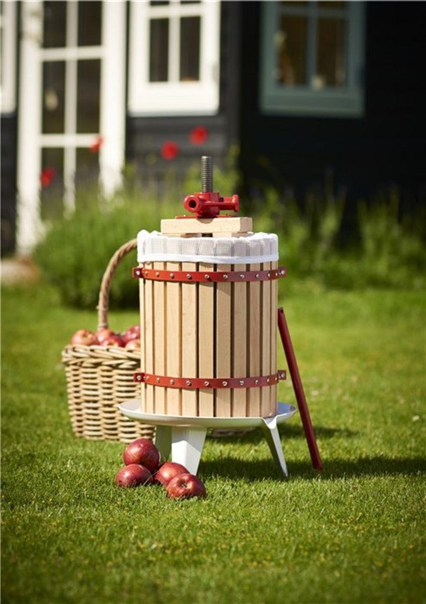 Saftpresse 18 Liter - Fruktpresse i stål og tre til fremstilling av juice, cider og saft