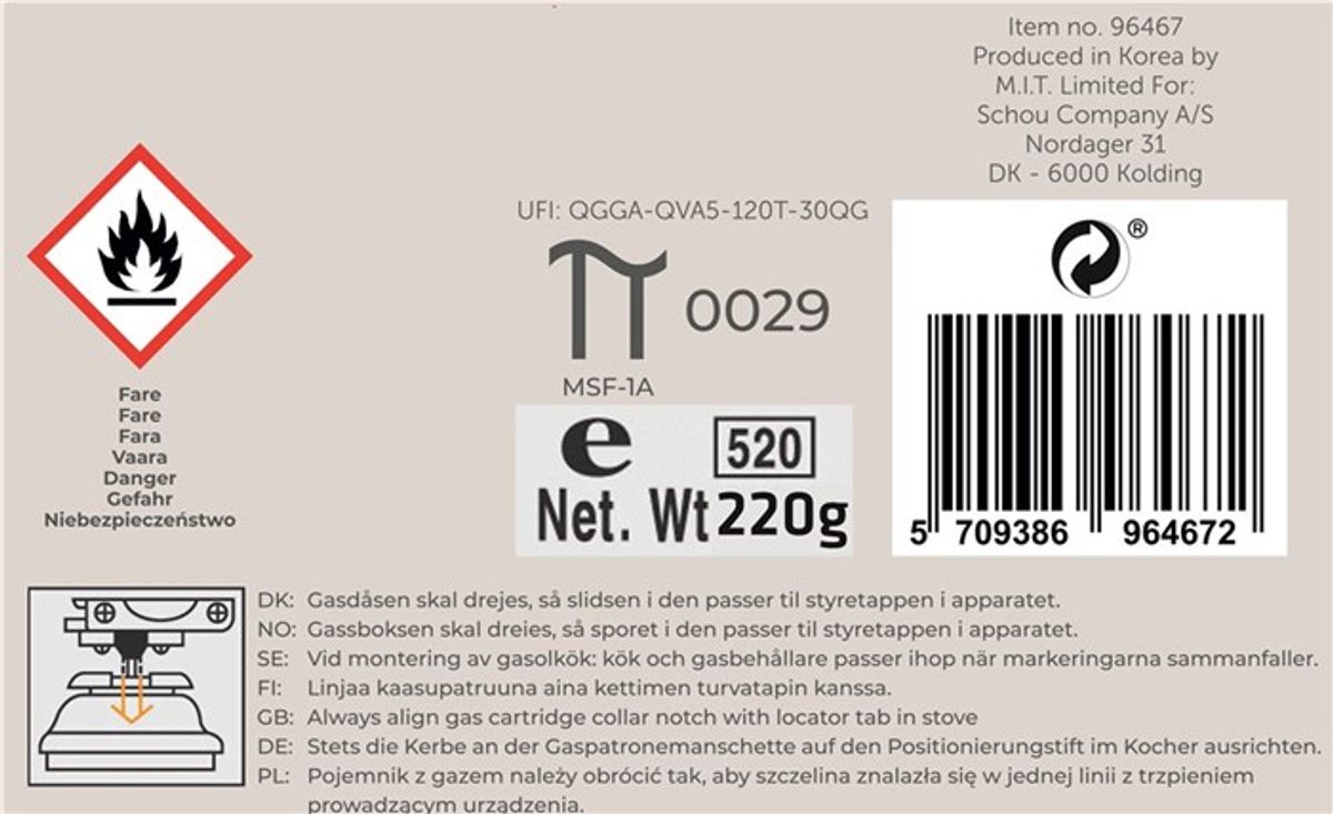 Butangass - Gassboks 220gram - 400ML for minikjøkken og mini gassovn