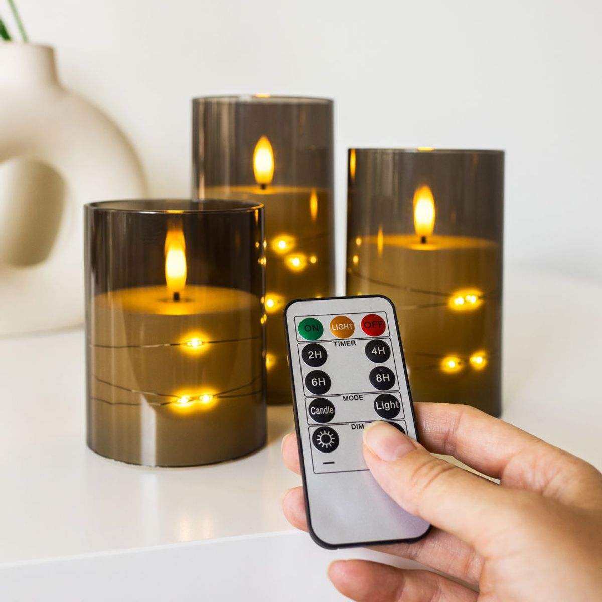 Elektriske Kubbelys i Glass med Fjernbetjening 3 stk i pakke - Olsen Home