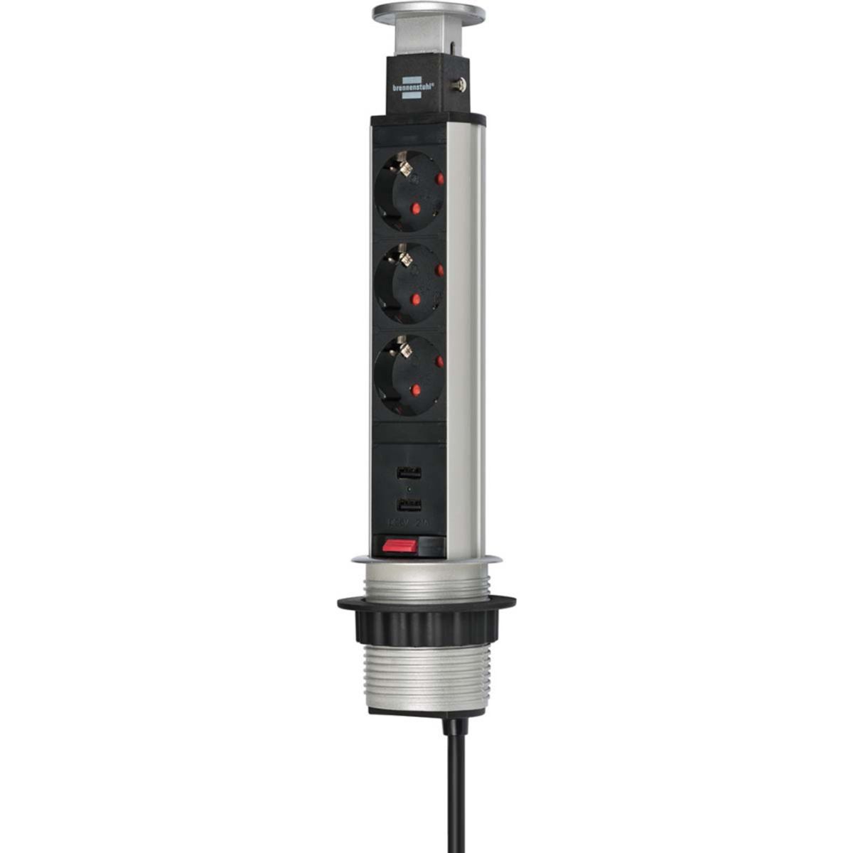Stikkontaktlist Uttrekkbar 3 Uttak + 2 USB - Kan senkes helt ned i bordplate